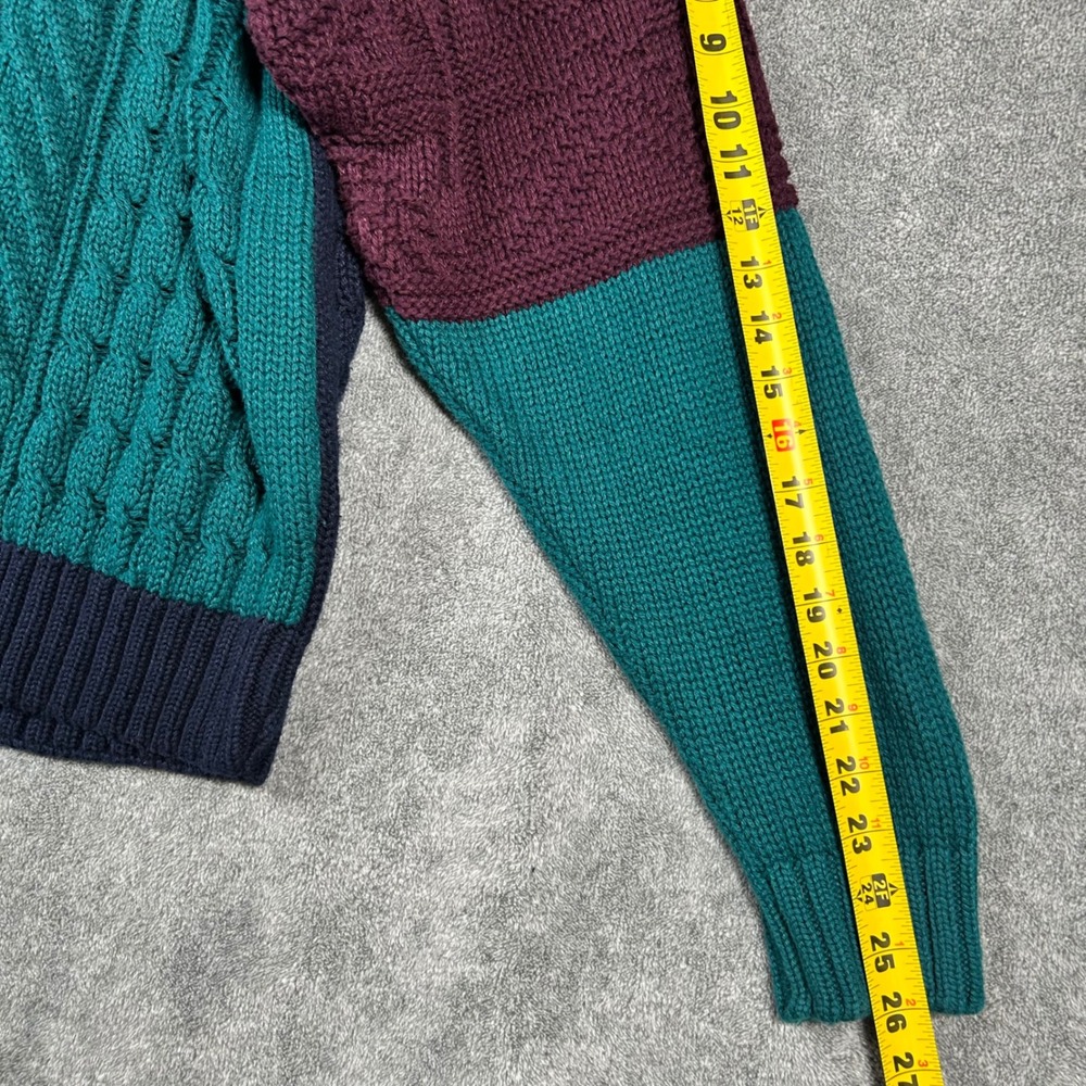 VTG Eddie Bauer Cable Knit Sweater Colorblock Navy Teal Burgundy Men XL Made USA - Picture 12 of 13